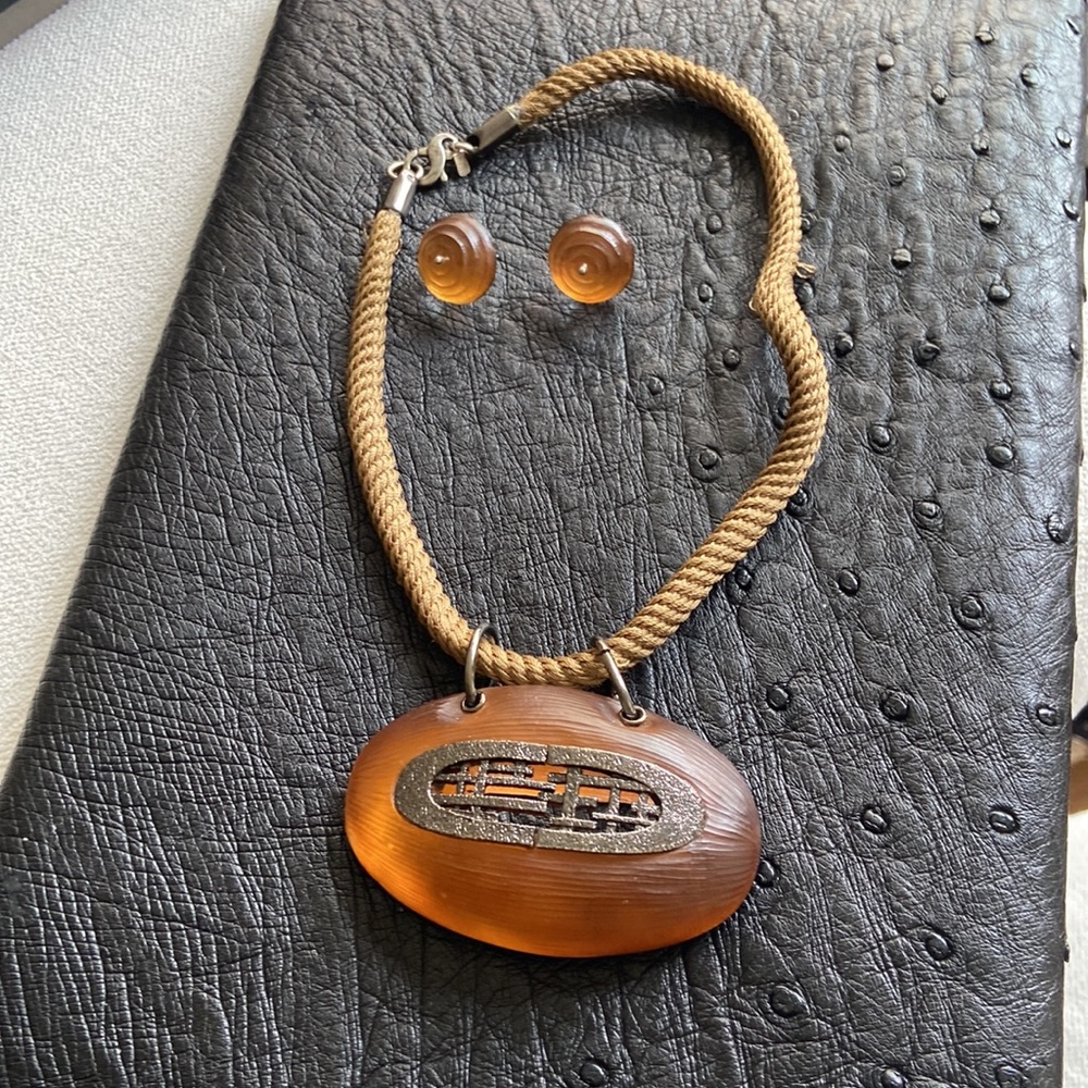 Hand carved Alexis, Bittar, necklace, and earring set